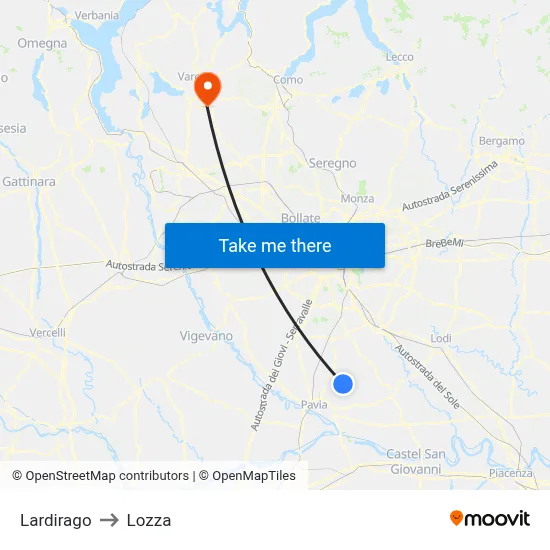 Lardirago to Lozza map