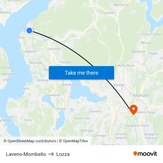 Laveno-Mombello to Lozza map