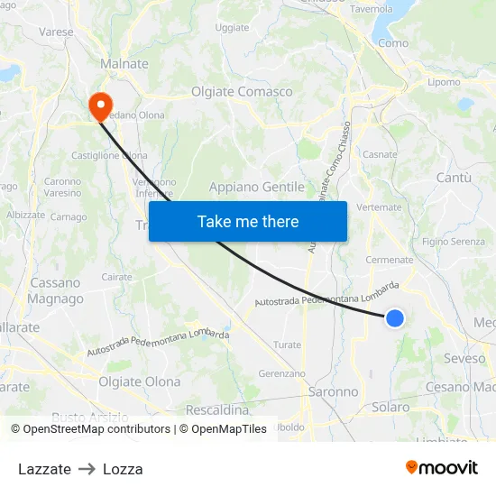 Lazzate to Lozza map