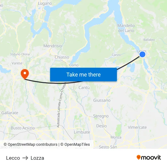 Lecco to Lozza map