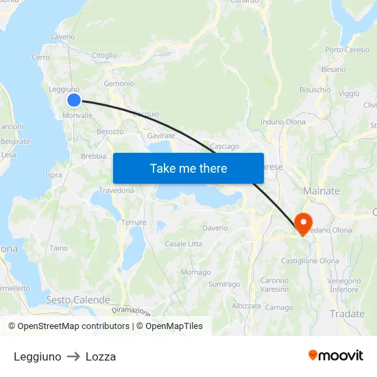 Leggiuno to Lozza map