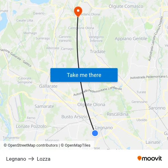 Legnano to Lozza map