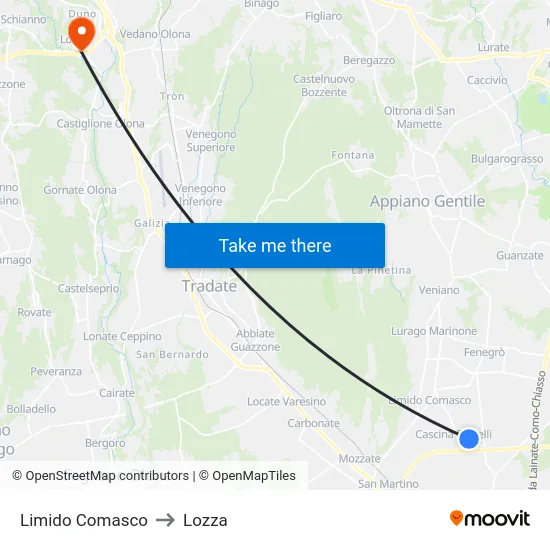 Limido Comasco to Lozza map