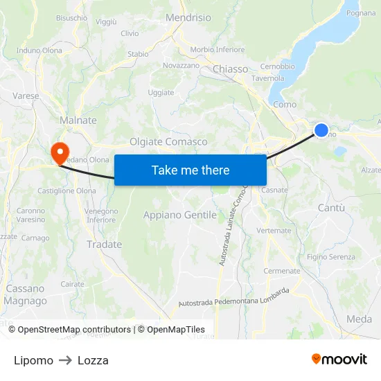 Lipomo to Lozza map