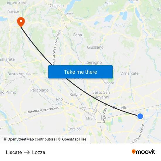 Liscate to Lozza map