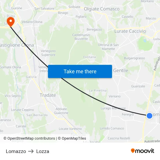 Lomazzo to Lozza map
