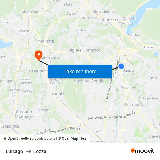Luisago to Lozza map