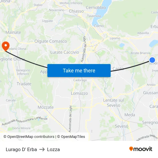 Lurago d'Erba to Lozza map