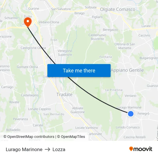Lurago Marinone to Lozza map