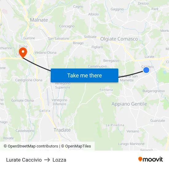 Lurate Caccivio to Lozza map