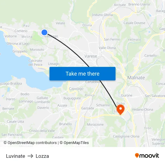 Luvinate to Lozza map