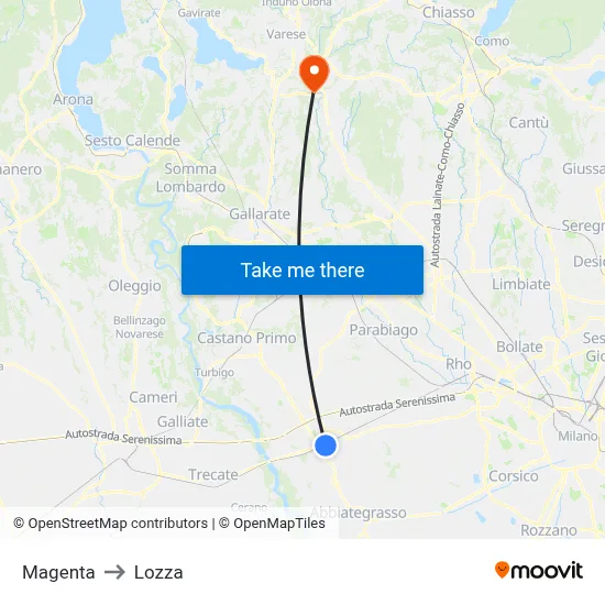 Magenta to Lozza map