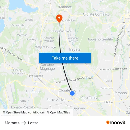 Marnate to Lozza map