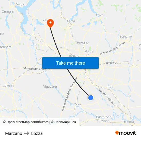 Marzano to Lozza map