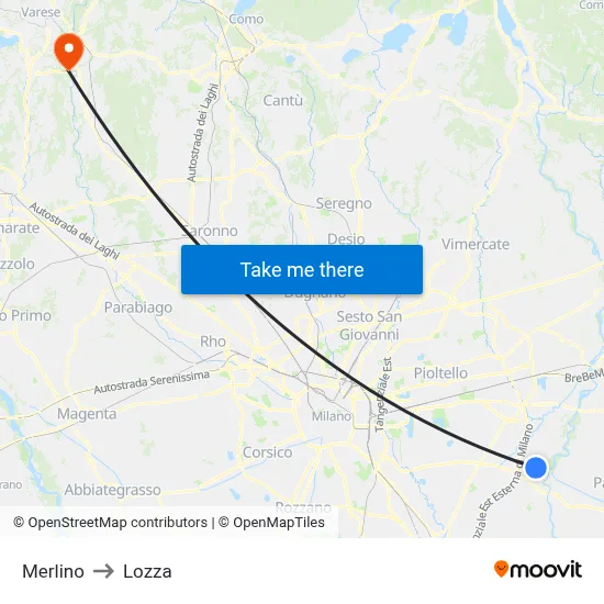Merlino to Lozza map