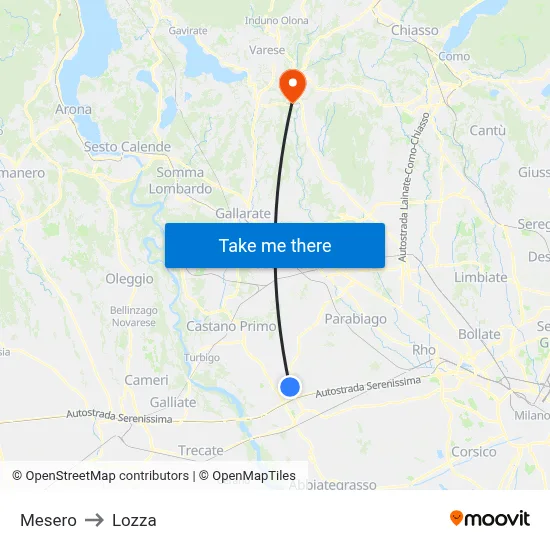 Mesero to Lozza map