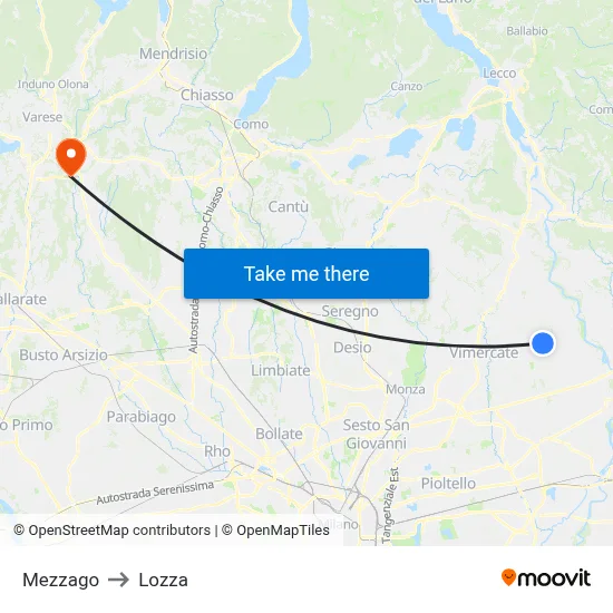Mezzago to Lozza map