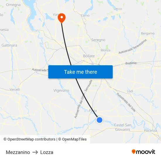 Mezzanino to Lozza map