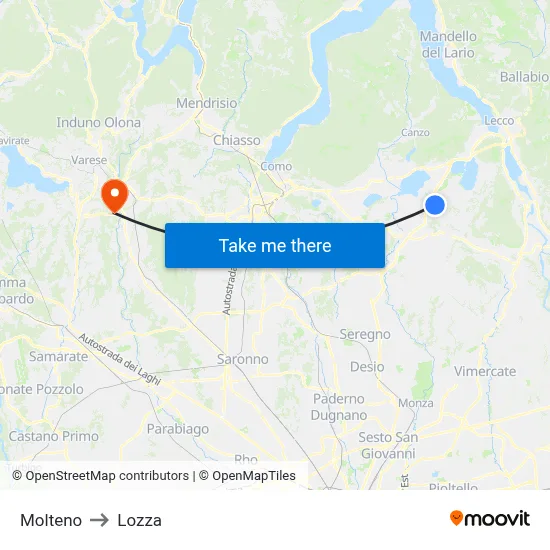 Molteno to Lozza map