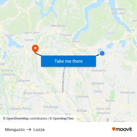 Monguzzo to Lozza map