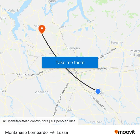 Montanaso Lombardo to Lozza map