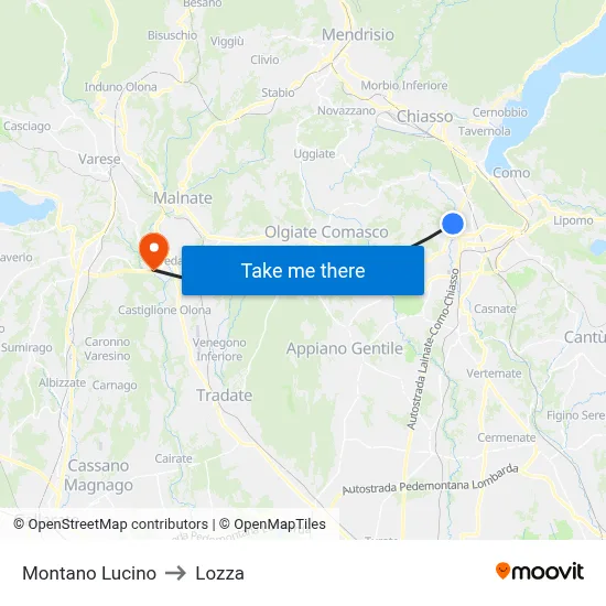 Montano Lucino to Lozza map
