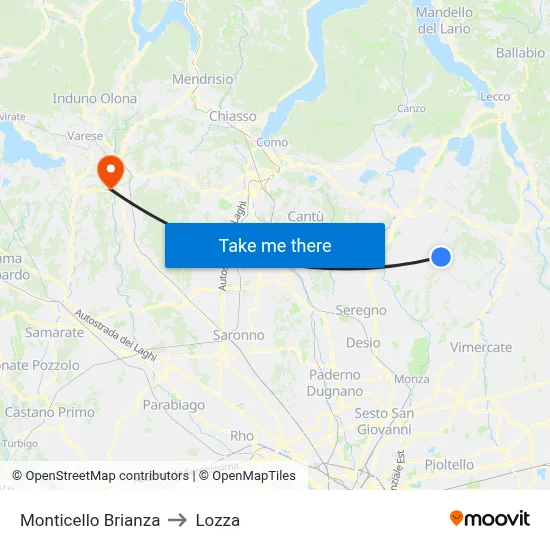 Monticello Brianza to Lozza map