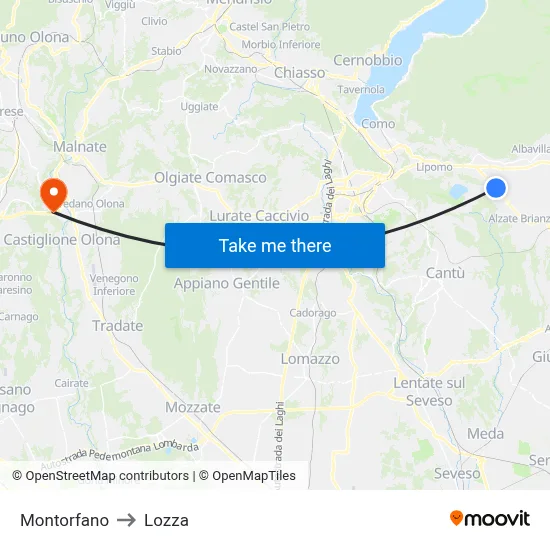 Montorfano to Lozza map