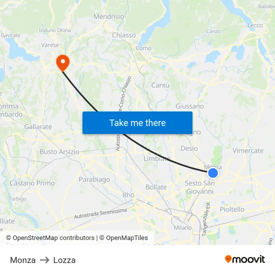 Monza to Lozza map