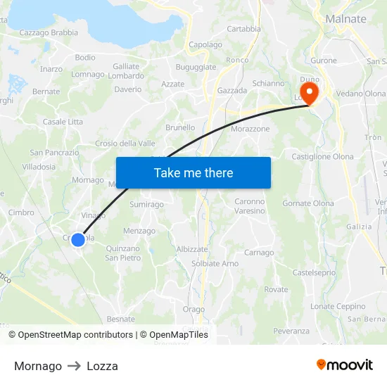 Mornago to Lozza map