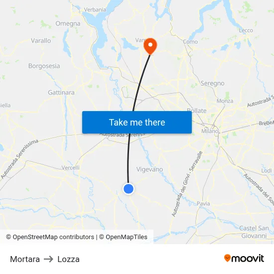 Mortara to Lozza map