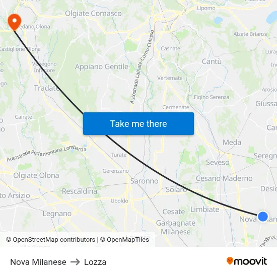 Nova Milanese to Lozza map