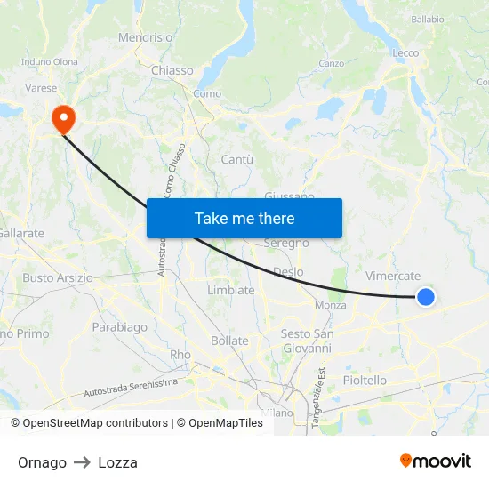 Ornago to Lozza map