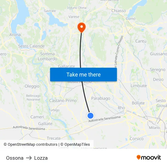 Ossona to Lozza map