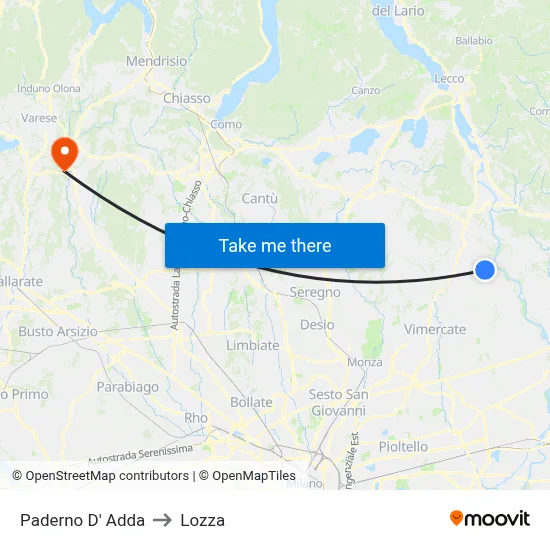 Paderno D' Adda to Lozza map