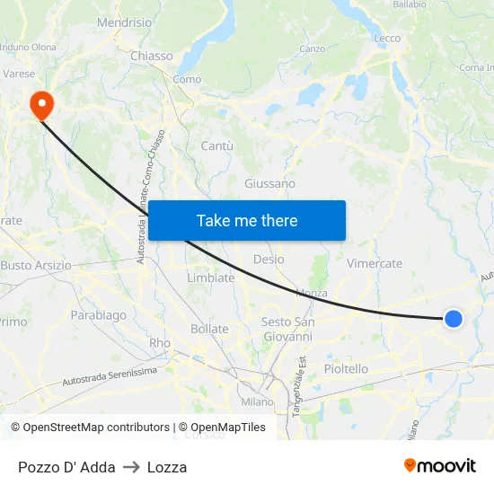 Pozzo D' Adda to Lozza map