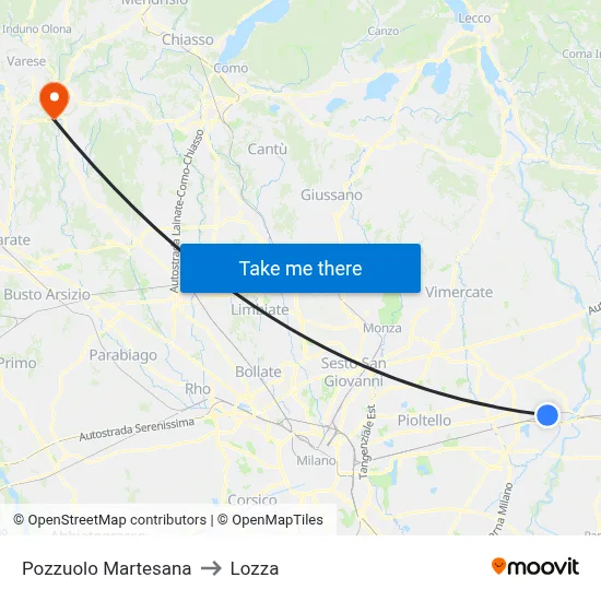Pozzuolo Martesana to Lozza map