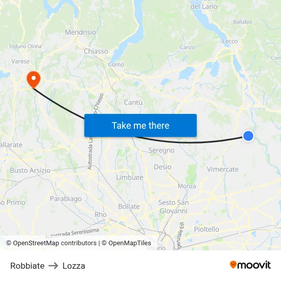 Robbiate to Lozza map