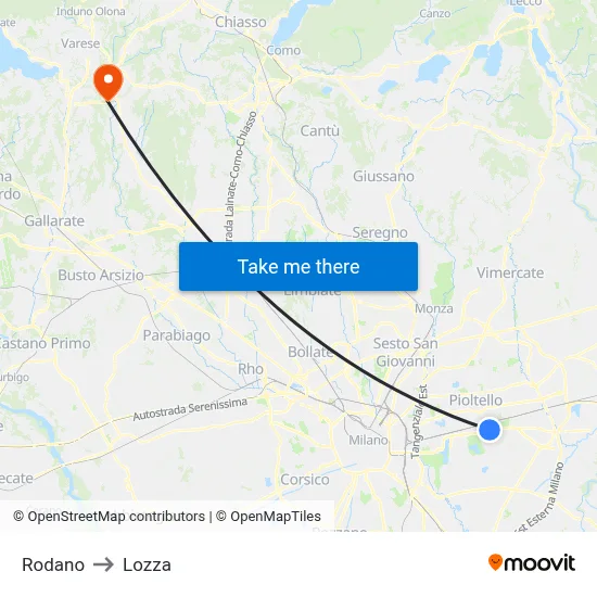 Rodano to Lozza map