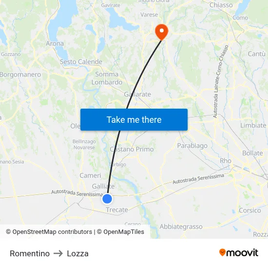 Romentino to Lozza map