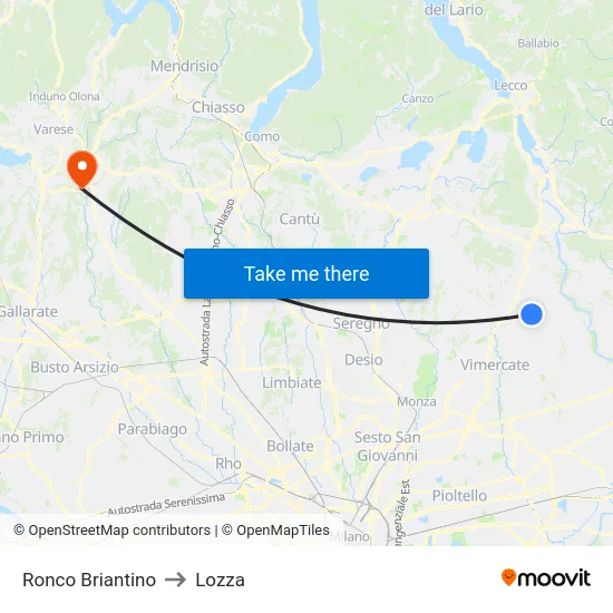 Ronco Briantino to Lozza map