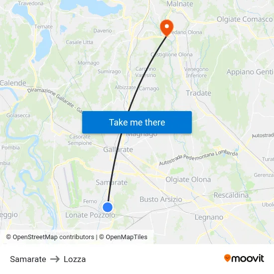 Samarate to Lozza map