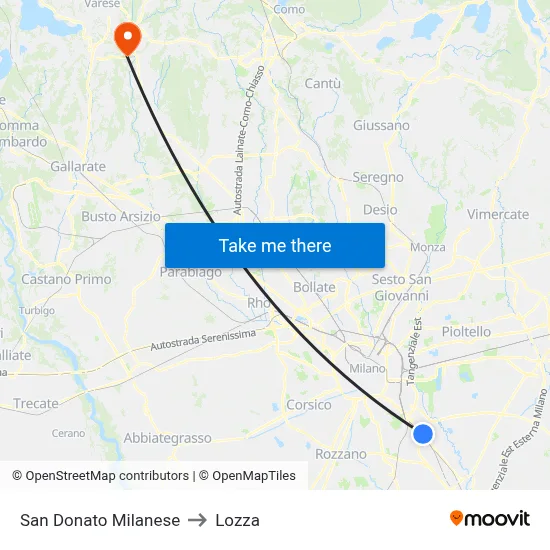 San Donato Milanese to Lozza map