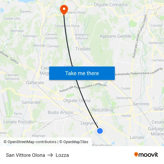 San Vittore Olona to Lozza map