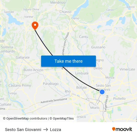Sesto San Giovanni to Lozza map