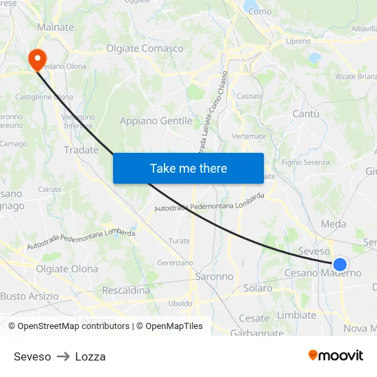 Seveso to Lozza map