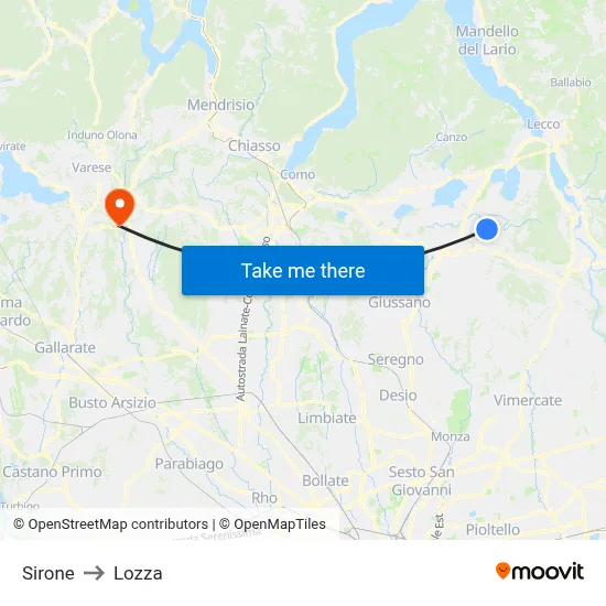 Sirone to Lozza map