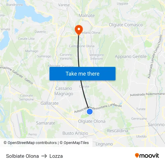 Solbiate Olona to Lozza map
