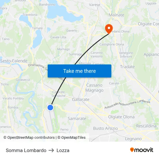 Somma Lombardo to Lozza map
