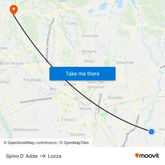 Spino D' Adda to Lozza map